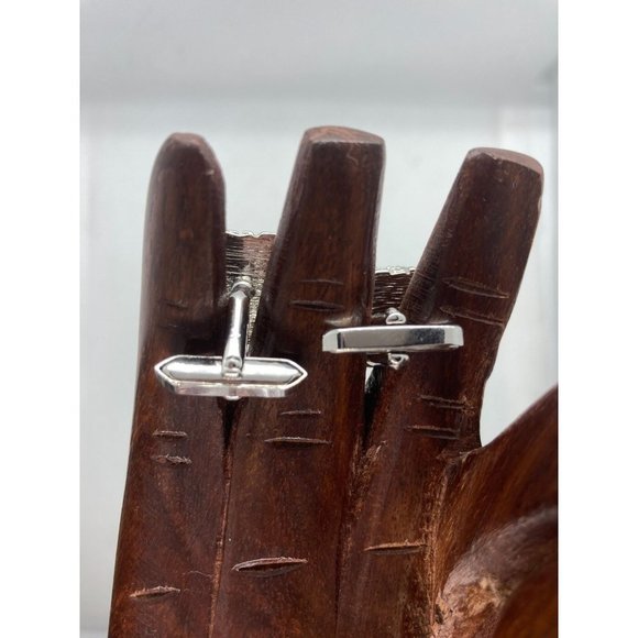 Stunning 835 European Silver and Amber Square Textured Cufflinks - Picture 2 of 5